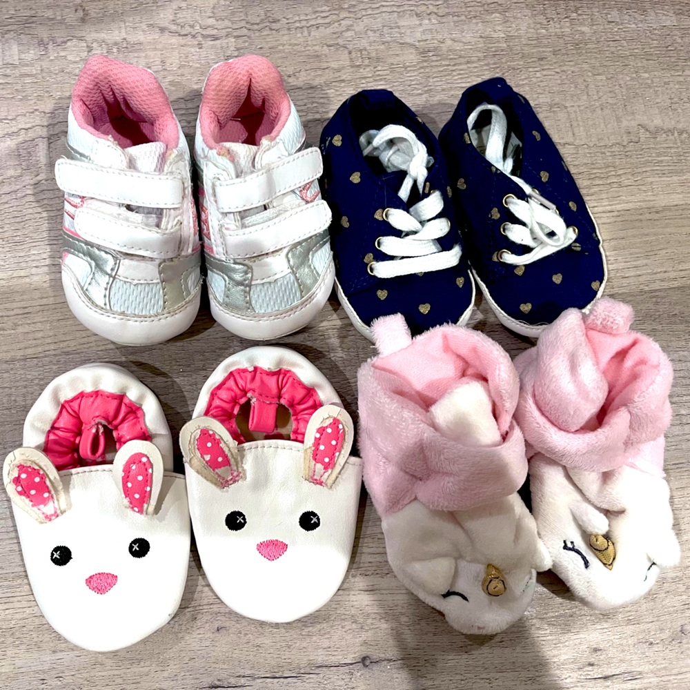 Baby Girl Shoe Lot Sizes 2-3 Sneakers Slippers Crib Shoes 3-6 Months 6-9 Months